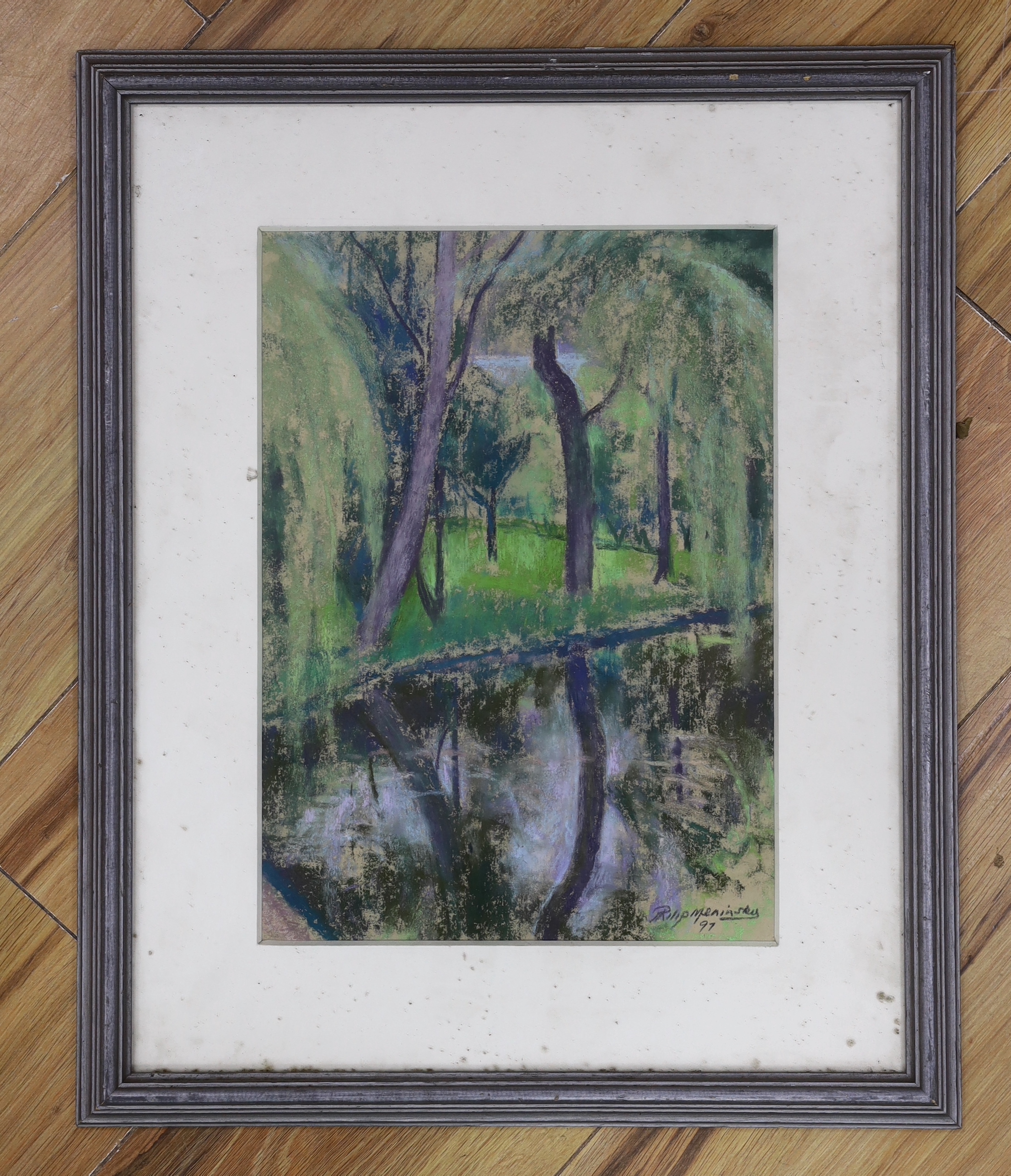 Philip Meninsky (1919-2007), pastel, 'The Lake at Forges le Aeu', signed and dated '97, 33 x 24cm